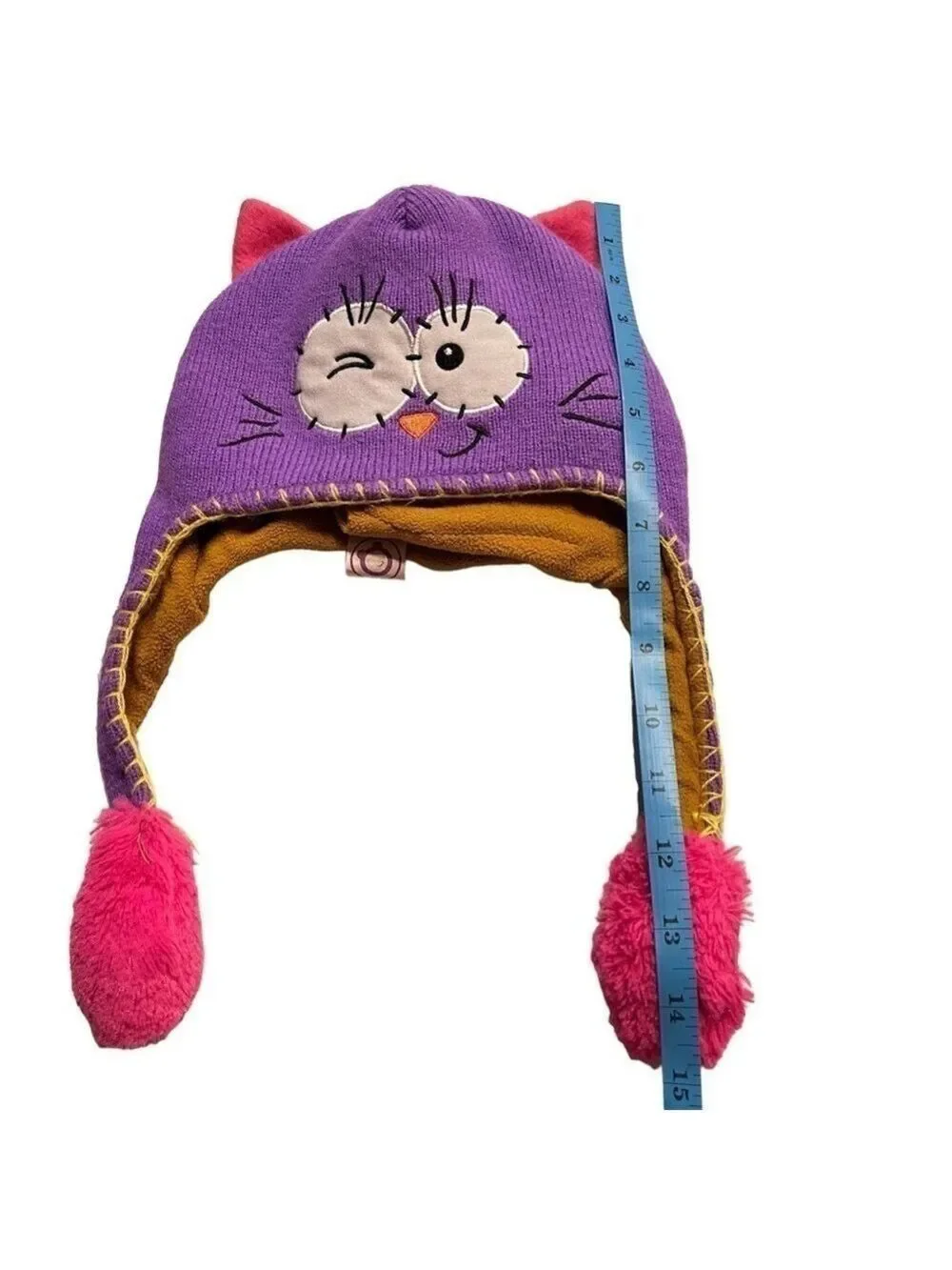 Flipeez‎ Winking Kitty Cat Purple Pink Knit Hat with Moveable Tail Size OS